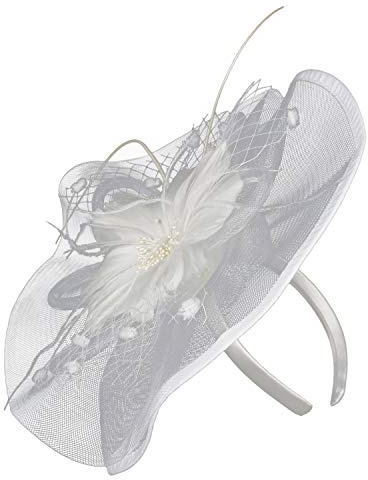 Fascinator Damen Kopfschmuck Hochzeit Hüte Hair Hat Clip Schleier Stirnband Tea Party Mesh Kopfbedeckung Frauen Pillbox Hut Haarschmuck für Kirche Halloween Cocktail Club Weiß