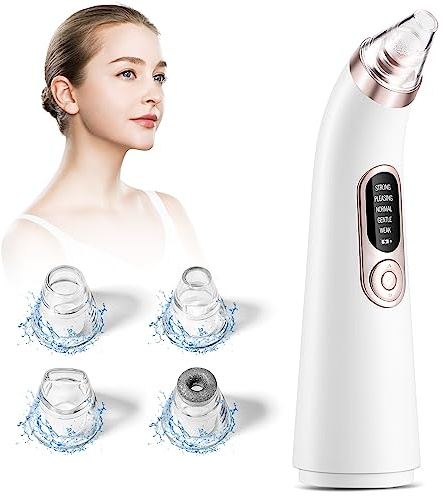 Aspiratore Punti Neri Professionale, Aspira Punti Neri con 5 livelli di aspirazione, Estrattore Punti Neri Elettrico con 4 Teste, Viso Pulitore dei Pori per Rimozione di Comedoni, Brufoli, Grasso