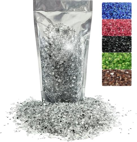 Oniro Art 400g Broken Crushed Glass Chips 1-4mm Reflective Mirrored Granules Gravel Chunks Stones Vase Filler Garden Plants Resin Irregular (Clear/Natural, 400g)