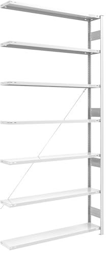 eurokraft | Schwerlast-Steckregal | RAL 7035 | Regalhöhe 3000 mm | Anbauregal | BxT 1300 x 300 mm