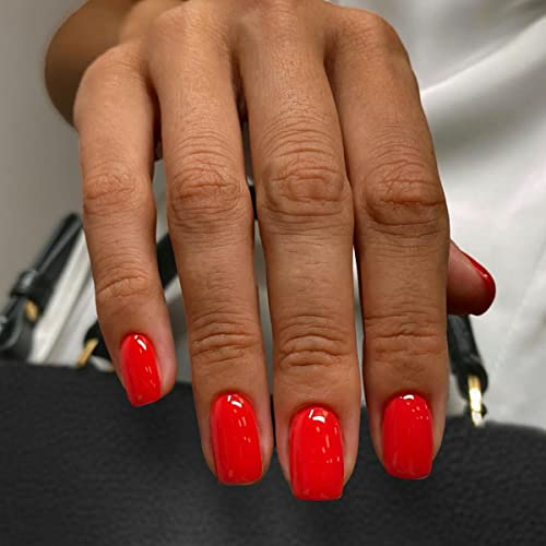 MouyouGlow Press on Nails Kurz,Square Reddish Orange Rot Einfarbige Fake Nails Kunstnägel mit Nagelkleber,Eckig Künstliche Fingernägel