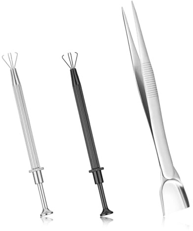 Bewudy Juego de 3 herramientas de agarre de bolas de perforación, soporte de 4 puntas, herramienta de recogida de garra de diamante, pinzas de joyería de acero inoxidable de precisión para objetos