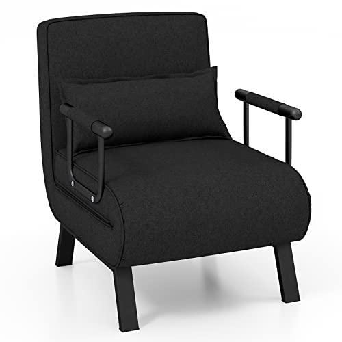 COSTWAY Folding Sofa Bed, 4-in-1 Convertible Single Sofa Chair Bed with 6-Position Adjustable Backrest and Pillow, Padded Seat Lounge Couch Guest Sleeper Recliner Armchair for Living Room (Black)