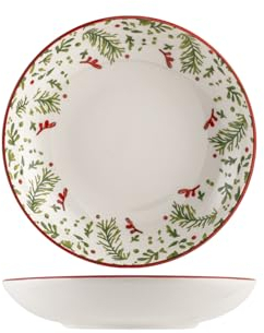 H&H Berry Set 6 Piatti Fondi, Ceramica, 20cm, Natale