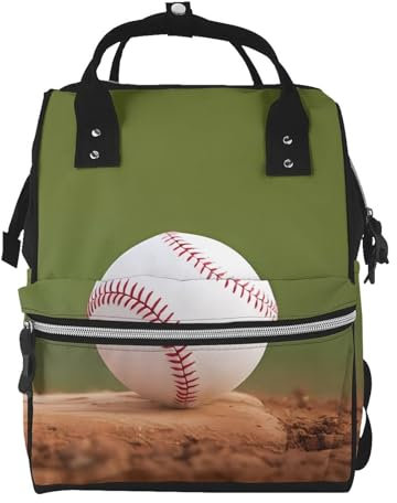 OrcoW Baseball-Druck-Wickeltasche Mumien-Rucksack Große Kapazität Multifunktions Wasserdichte Windeltasche Für Mama Und Papa, Schwarz , One size