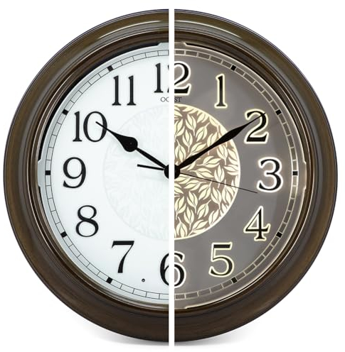 OCEST Große Außen- und Innenuhr, wasserdichte Wanduhr mit Thermometer, wetterbeständig, Nicht tickend, batteriebetrieben, dekorative Uhr für Terrasse, Pool, Lanai, Badezimmer (40 cm)