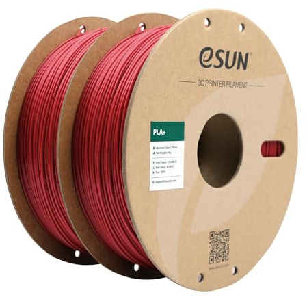 eSUN PLA+ Filament 1.75mm, 3D Drucker Filament PLA Plus, Maßgenauigkeit +/- 0.03mm, 1KG pro Spule, 2 Spulen 3D Druck Filament für 3D Drucker, Feuerrot