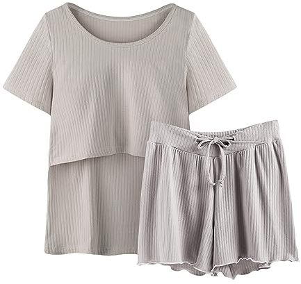 Pijamas Manga Ropa de Dormir de Lactancia Mujer Camisa y Conjunto T Bebé Maternidad Tops Pantalones Cortos Maternidad Dormir Pijama Caliente Embarazada