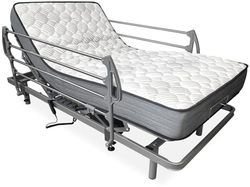 amuéblate Online - Pack Cama Eléctrica Articulada Reforzada Ergotop de 5 Planos con Colchón Viscoelástico Dorsaltec + Juego Barandillas INOX, 105 x 190 cm