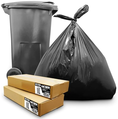 200 Pack | 2 Full Flat Packed Boxes | RE-GEN 270L 20kg Load Heavy Duty Black Wheelie Bin Liners Refuse Sacks, Everyday Use, Industrial Strength, Quality Outside Garden Bin Bags 760/1145 x 1370mm