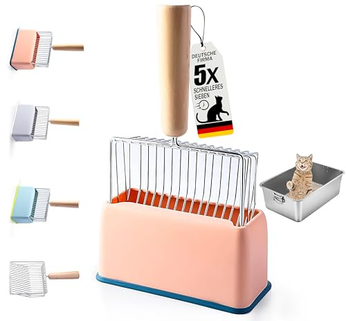 PQTETRA Katzenstreuschaufel aus Metall, Katzenschaufel mit Behälter, Katzenklo Schaufel Edelstahl, Katzenkloschaufeln, Katzenstreu Schaufel, Katzentoilette Schaufel,Streuschaufel Katzenklo Zubehör
