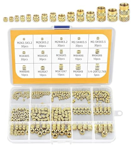 ANBOO 300 Stück Gewindeeinsatz,M2 M2.5 M3 M4 M5 M6,Einpressmuttern,Einschmelzgewinde,mit Sortierbox,Messing Gewindebuchsen Innengewinde Rändelmuttern,für Kunststoffteile im Gewindeeinsatz 3D Druck