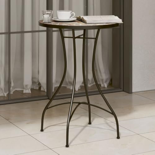 TEHTX7 Mosaiktisch Bistrotische Rund Mosaik Beistelltisch Balkontisch Gartentische Terrakottarot und Weiß Ø50x70 cm Keramik