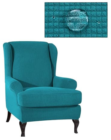 Hixingo 2-Teilig Ohrensessel Überzug, Abdichtung Strandmon Mode Sesselbezüge, Abnehmbar Polyester Ohrensessel Bezug, Anti-Rutsch Sesselschoner für Hotel Wohnzimmer Clubhaus (Aqua)