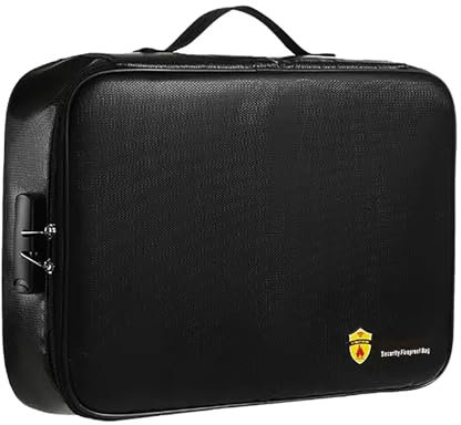 FQMYLTYN Feuerfeste Dokumentenbox, feuerfeste Tasche für Dokumenten Organizer mit Schloss, wasserfester Safe, Akten-Organizer für wichtige Dokumente, Zertifikate, Reisepässe(Negro,36x27x10cm)