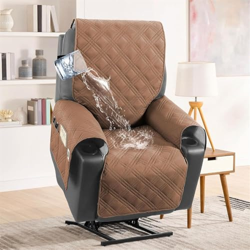 GYHH 100% Wasserdicht Rutschfester Sesselschoner Für Fernsehsessel Für Power Lift Recliner Mit Seitentasche Liegemöbelschutz (Terracotta)