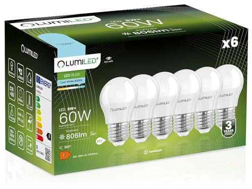 Lumiled LED Lampen E27 P45 8W ersetzt 60W 806lm 6500K kaltweiß 180 Grad Lichtwinkel 230V Glühbirne Birne Leuchtmittel Kugelform Kugel Energiesparlampe - 6 Stück Set