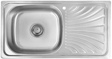Omeere, 75 x 40 cm - Évier de cuisine - En acier inoxydable 304 - Épaisseur : 0,8 mm - Évier encastrable - Carré - 1 bac - Petite cuisine (étagère à droite)