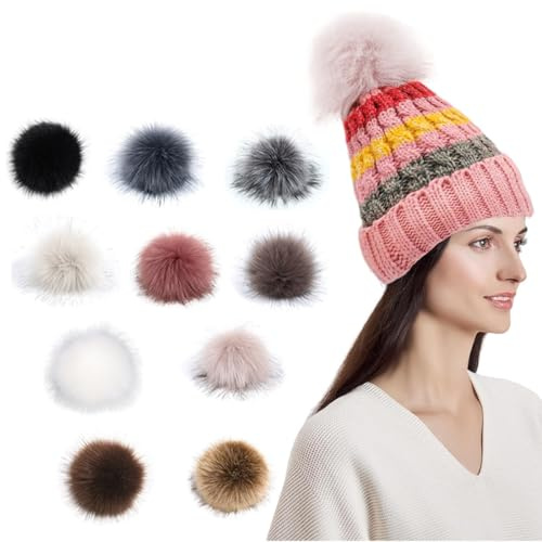 QEXUJOW Glands et pompons pour couture,Lot de 10 pompons en fausse fourrure, 8 cm, pour chapeaux, sacs, écharpes, chaussures, porte-clés