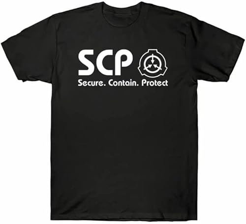 SCP Foundation Fans T Shirt Secure Contain Protect Short Sleeve Men's Tee Black T-Shirts à Manches Courtes(Large)
