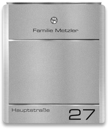 Metzler Briefkasten aus Edelstahl in Graualuminium RAL 9007 mit Namensschild und Hausnummer - Wandbriefkasten grau Personalisiert mit Gravur und Zeitungsfach optional - Wasserdicht & rostfrei | Moris