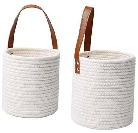 TOYANDONA Maceta Tejida a Mano De Cuerda De Algodón para Interior y Exterior, Cesta Colgante Blanca Grande y Pequeña, Macetero De Ratán Sintético para Pared, Decoración Natural para Hogar y Jardín