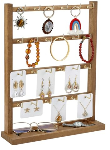 PH PandaHall Holz Ohrringständer 4 Stöckig Schmuckständer Schmuckdisplay Für Verkäufer Mit 24 Haken Holzschmuckorganisator Für Ohrringe Halsketten Armbänder Schlüsselanhänger
