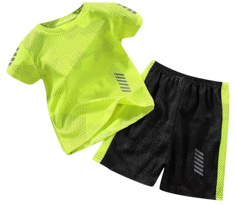 SoLu DAY8 Clothing Kids Boys Set Age 1-14 Years Funny Graphic Summer Tracksuit Full Set Teenage Boys 2 Piece Shorts and T Shirts Short Sleeve Cute Cartoon Casual Jogging Running (Yellow, 2-3 Years)