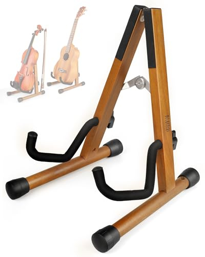 MUSO Wood Violin Stand with bow holder, Ukulele Stand, Wooden Stand for Mini Small Guitars, Banjo and Mandolin