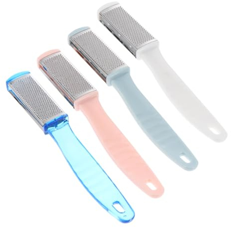 CALLARON Lima para Pies Varios estilos de Doble Cara, de Acero Inoxidable, 4 Piezas, Elimina Callos y Piel Muerta Mango Antideslizante Color Aleatorio para Pedicura