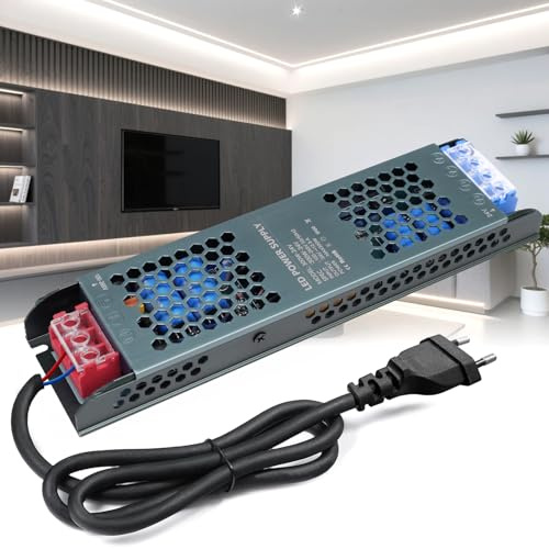 KSIBNW Transformador 220V a 24V 300W 12,5A LED Driver con Enchufe, Fuente de Alimentacion de AC 220V a DC 24V 12,5A 300W Driver de Baja Tensión Controlador Voltaje Constante Adaptador para Tiras LED