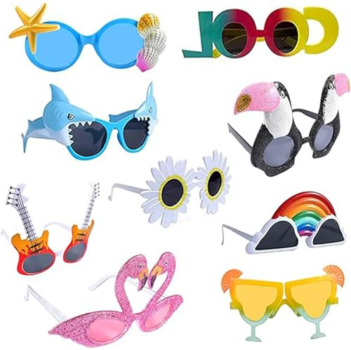 Yuelulala 9 Pairs Runup Party Glasses, Funny Sunglasses, Funky Party Sunglasses for Leisure Use, Novelty Hawaii Glasses, Party Accessories, Novelty Party Glasses Adults, Cosplay Party (A123-9)