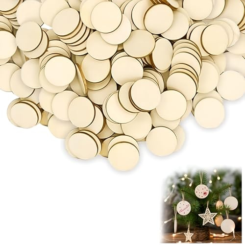 400Pcs BMYUK Unfinished Wood Circle Disc for Crafts Wooden Slices Discs Pieces Blank Wooden Slices Round Painting Writing Carving Letter Decoration DIY Craft Art SuppliesThickness 2.5mm Diameter 20MM