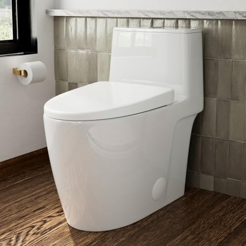 17.3 Elongated One Piece Toilet with Rimless Swirl Flush, Los Flexi Modern Toilets For Bathrooms, ADA Chair Height, Dual Flush 1.0/1.28 GPF, White 17 Inch Toilet Bowl, Soft-Close Seat & 12 Rough-In