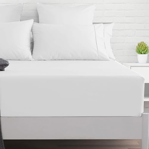 PRIME LINENS Extra Deep Fitted Sheet 40 CM Brushed Microfiber Wrinkle & Fade Resistant Bottom Sheet Soft Durable Bed Sheets (White, King)