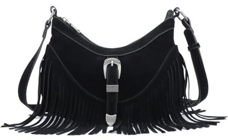 GOKTOW Fransen Tasche Damen Veganes Wildleder Crossbody Bag im Western & Boho Stil
