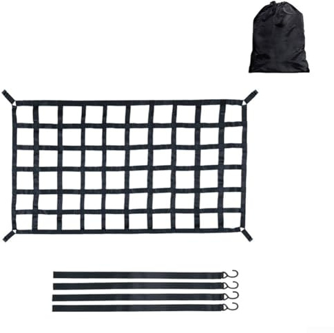 Zoegneer Rete da carico resistente con fettuccia in poliestere regolabile con ganci a S per camion, letto, rimorchio, SUV, furgoni, copertura di trasporto fino a 500 kg (L—208 x 127 cm)