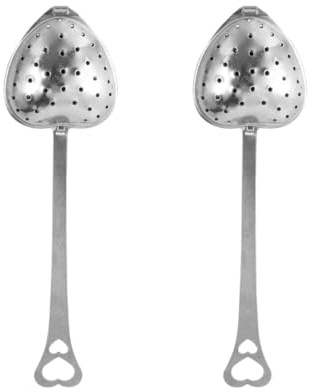 Infusor de Té en Forma de Corazón, Acero Inoxidable, 2 Piezas | Malla Fina y Mango Largo, para Hierbas y Especias, Color Plata, Filtrado Preciso para Taza