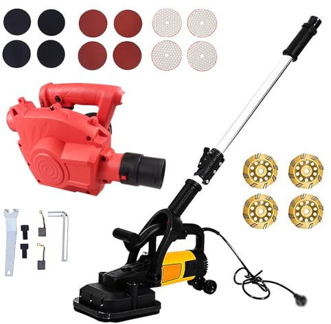 4-Head Concrete Grinder, Concrete Surface Planer Machine, 6 Speeds Control Floor Polisher, 90 Degrees Operable for Grinding Concrete Cement, Wood Carving and Polishing(with Vacuum Cleaner)