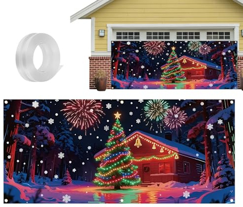 Générique Striscione di Natale per porta del Garage | Decorazione di Vacanze Fluorescente UV 4,3 x 1,8 m, Tela per Garage Vacanze – per proprietari, riunioni di Famiglia, feste di h