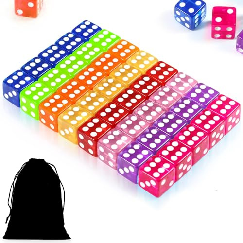 JYSNOW 40 Pièces Dés de Jeux, Jeu de Dés, Jeux de Déso, des a Jouer, Un Sac de Rangement Noir Est Inclus, pour Jeuxs de Table Jeu de Cartes Fêtes (8 Couleurs)