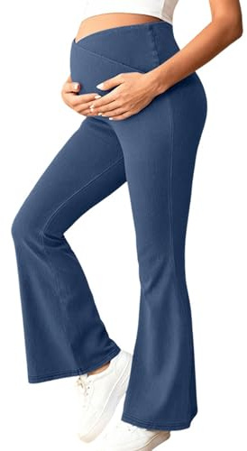 YOOJIA Moderskap leggings volang elastiska jeans för gravida kvinnor postpartumbyxor för kvinnor dans fotografering, Färg: blå, S