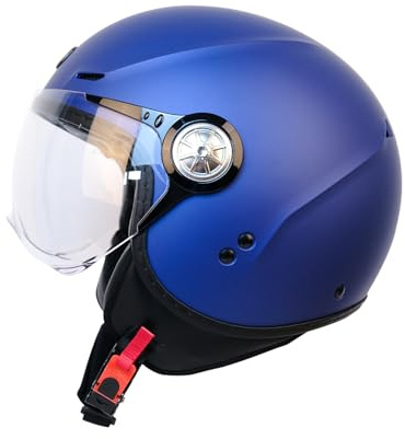 BOSERMEM Casque De Moto Bosermem, Homologué Ece 22.06, Visière HD, Coque en Abs avec Couche De Protection Eps pour Une Sécurité Optimale.(Bleu Mat, M=57-58CM)