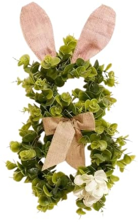50cm Osterkranz Mit Und Schleife, Künstliche Türkranz, Hasenförmiger Wandkranz Frühlingskranz Für Osterdeko, Frühlingsdeko Für Zuhause Innen Außen Als Tür Wand Fensterschmuck