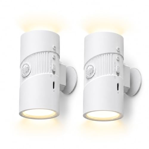 Hoofun Magnetic Motion Sensor Night Lights, USB-C Rechargeable, 2 Pack | Magnetic no-drill mounting, 120° sensing up to 10ft, 15s auto-off, 3 colour temperatures and 4 brightness levels.