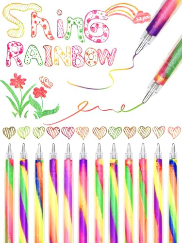 DealKits Mitgebsel Kindergeburtstag, 12 Stück Regenbogen Glitzerstifte Set | Perfekte Schultüte-Füllung & ideale Give Aways für Kindergeburtstag – eine tolle Überraschung zum Schulanfang.