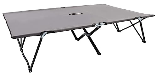 LoogCape Grey Folding Double Lounger Made of Powder-Coated Steel, 600D Polyester with PE Coating, 193 x 125 x 40 cm, Maximum Load 240 kg, Foldable for Camping, Garden and Patio