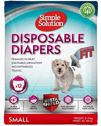 Simple Solution Einweg-Hundewindeln für Hündinnen, super saugfähig und auslaufsicher mit Nässeindikator für erregbares Urinieren, Inkontinenz oder läufige Hündinnen - 12er Pack