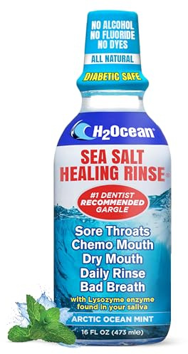 H2Ocean Healing Rinse Natural Sea Salt Mouthwash - Alcohol & Fluoride-Free Oral Care for Tonsil Stones, Sore Throats, Wisdom Teeth Recovery & Gum Health, Whitening Mouthwash - Arctic Ocean Mint, 16 oz
