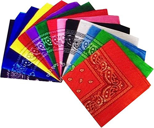 GFM Fashion Lot de 12 bandanas Noir/blanc/rouge/lilas/vert/vert citron/rose clair/fuchsia/orange/jaune/bleu ciel/bleu marine